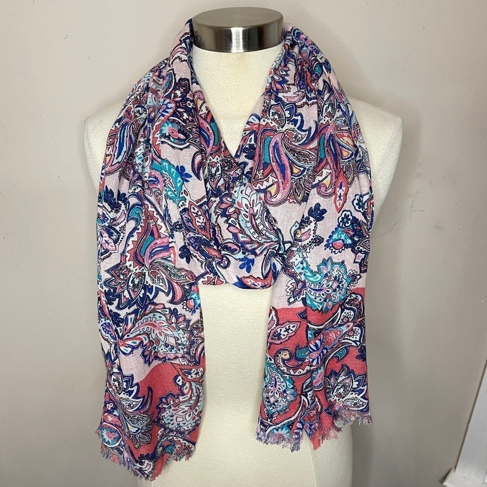 TALBOTS Pink & Blue Paisley Lightweight Viscose Decorative Scarf
